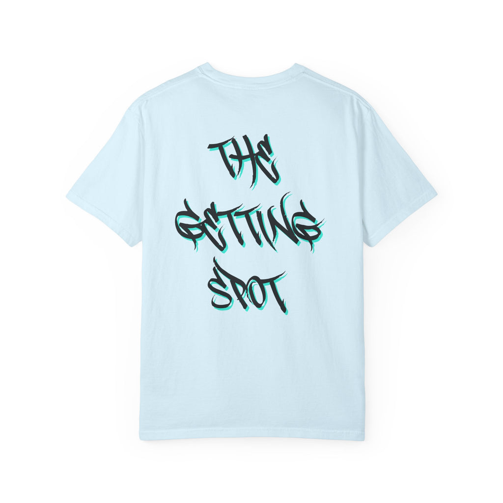 Garment-Dyed Graphic Tee — Gothic “g” Front & “The Getting Spot” Graffiti Back