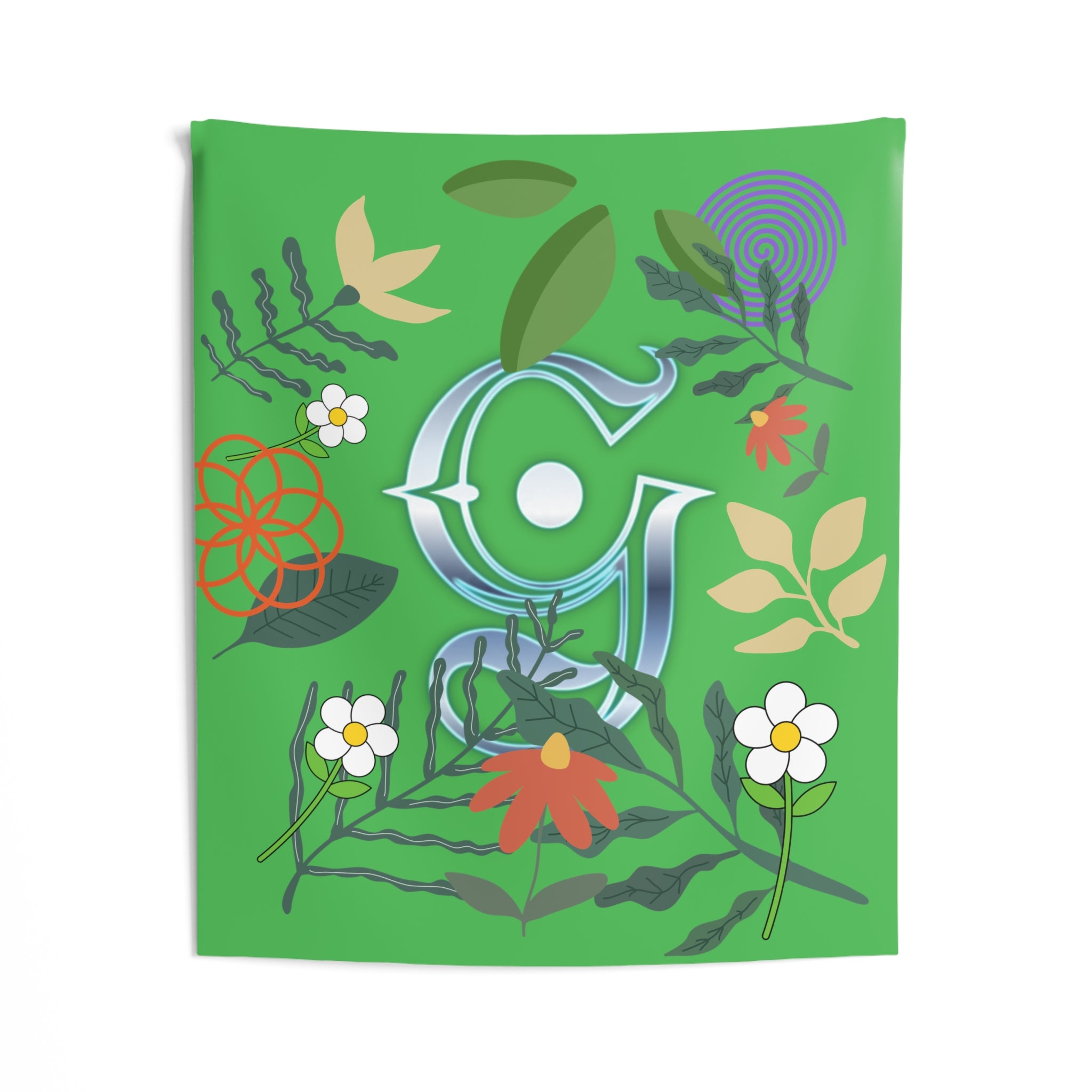 Big G Wall Tapestry — Green Botanical with Chrome Logo