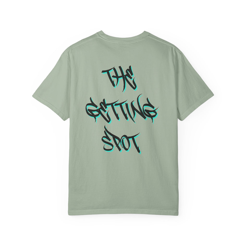 Garment-Dyed Graphic Tee — Gothic “g” Front & “The Getting Spot” Graffiti Back