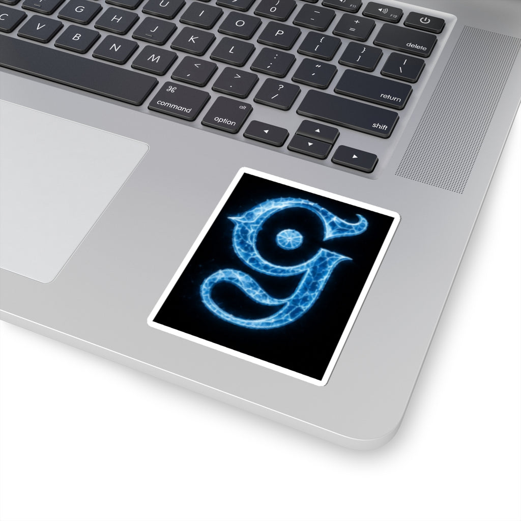 Electric Blue Letter G Kiss-Cut Sticker — Glowing Monogram Decal for Laptops & Journals