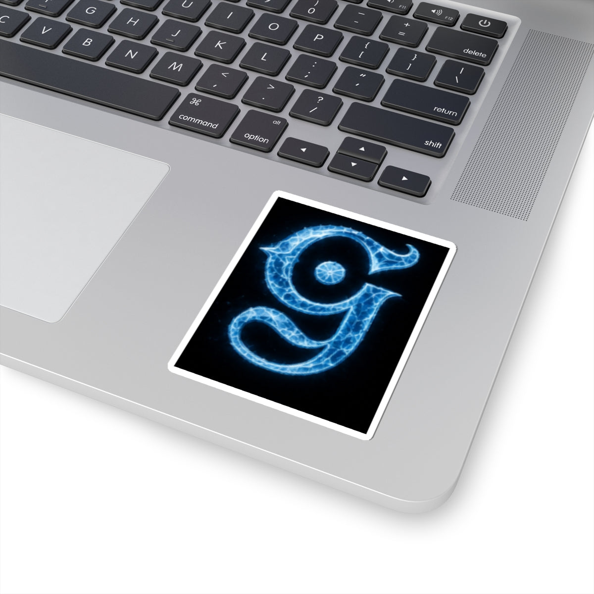 Electric Blue Letter G Kiss-Cut Sticker — Glowing Monogram Decal for Laptops & Journals