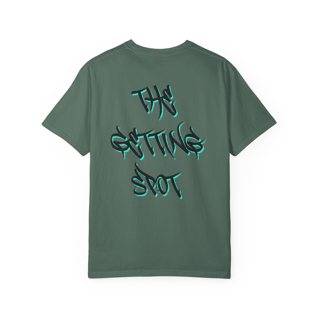 Garment-Dyed Graphic Tee — Gothic “g” Front & “The Getting Spot” Graffiti Back
