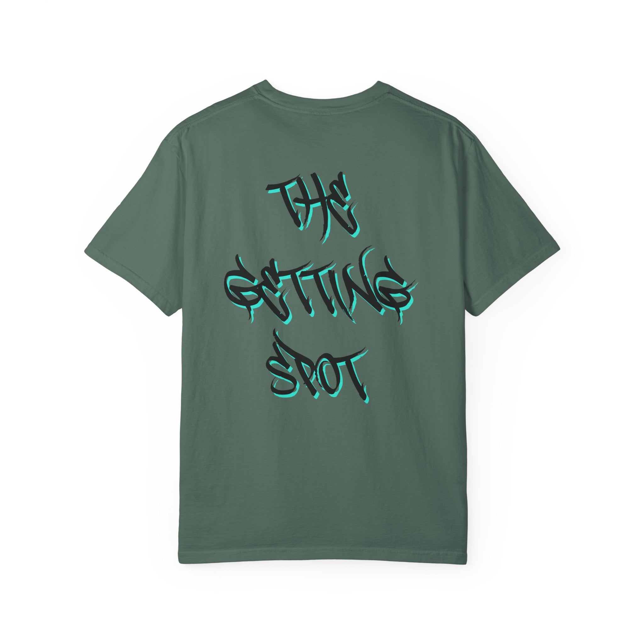 Garment-Dyed Graphic Tee — Gothic “g” Front & “The Getting Spot” Graffiti Back