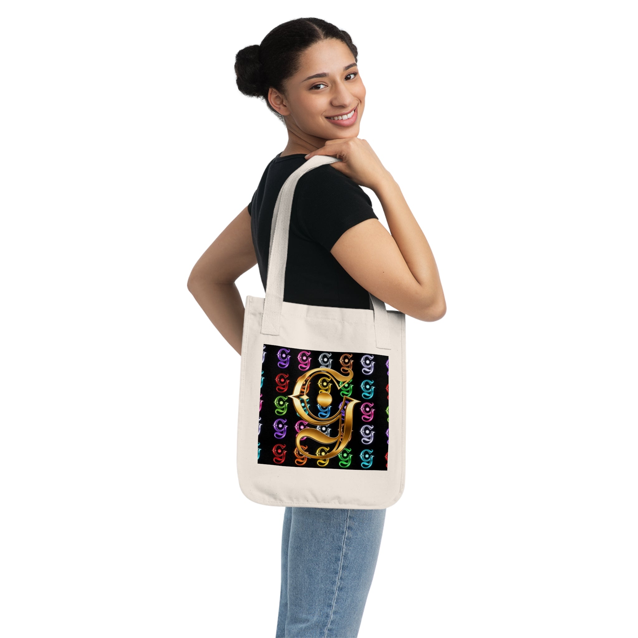 Monogram G Organic Canvas Tote Bag — Vintage Gold & Rainbow Pattern