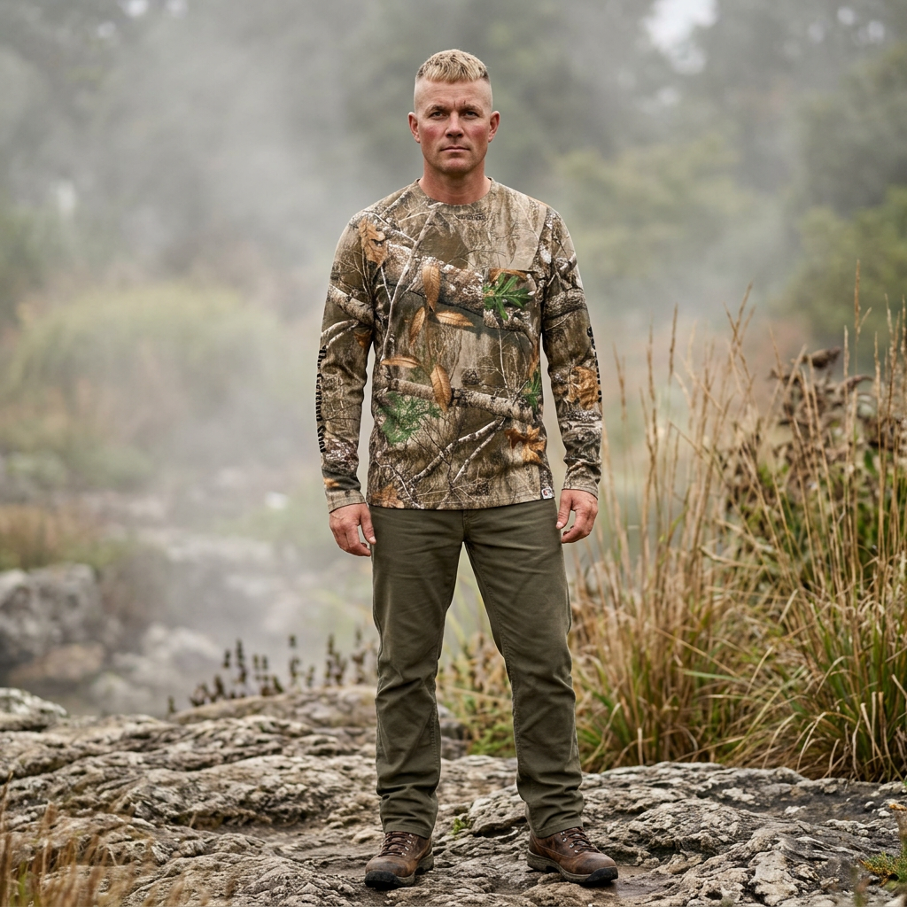 Camo Long Sleeve Tee — Realtree Pocket Shirt with Monogram 'G'