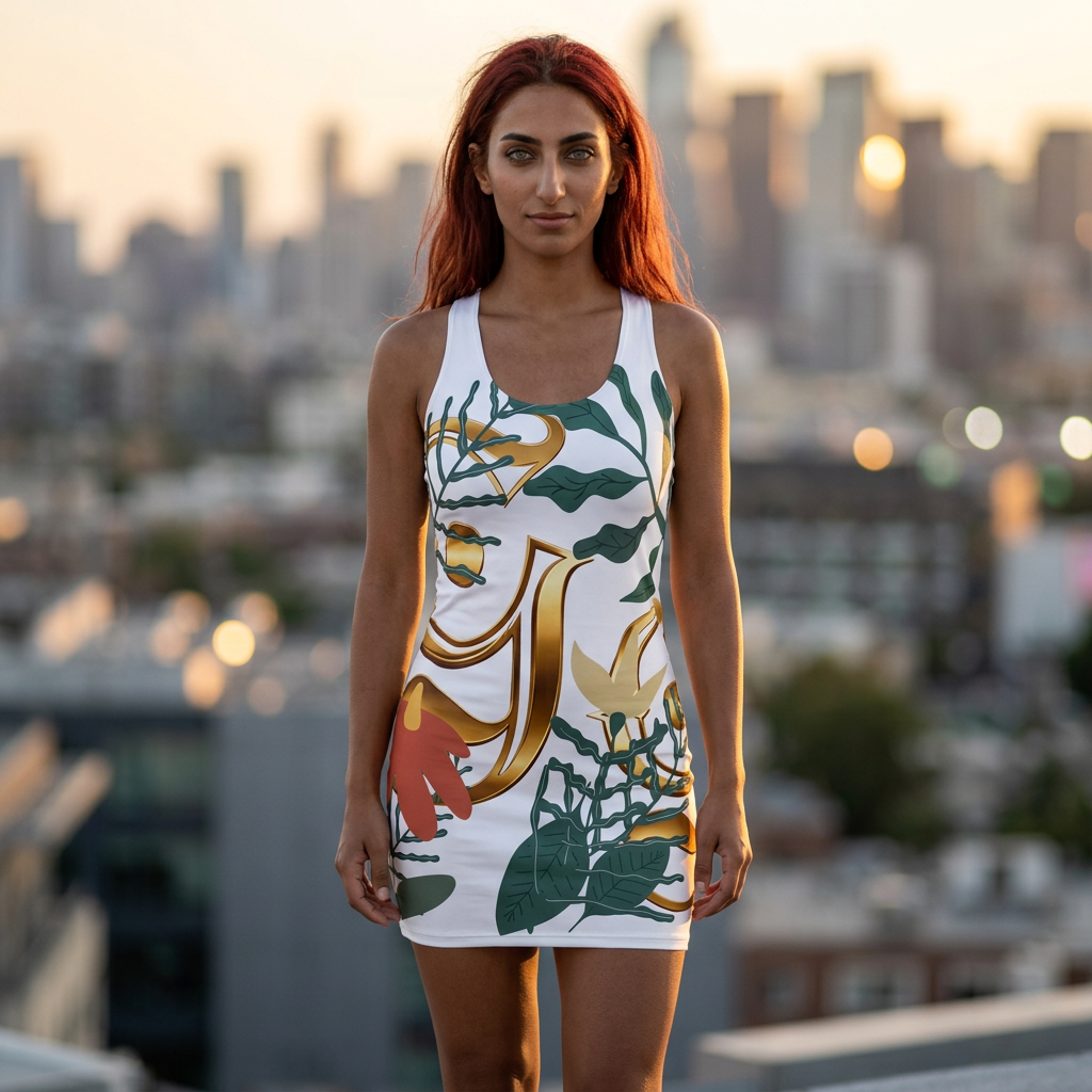 Floral Gold Monogram Racerback Dress — Botanical Gold Lettering Sundress