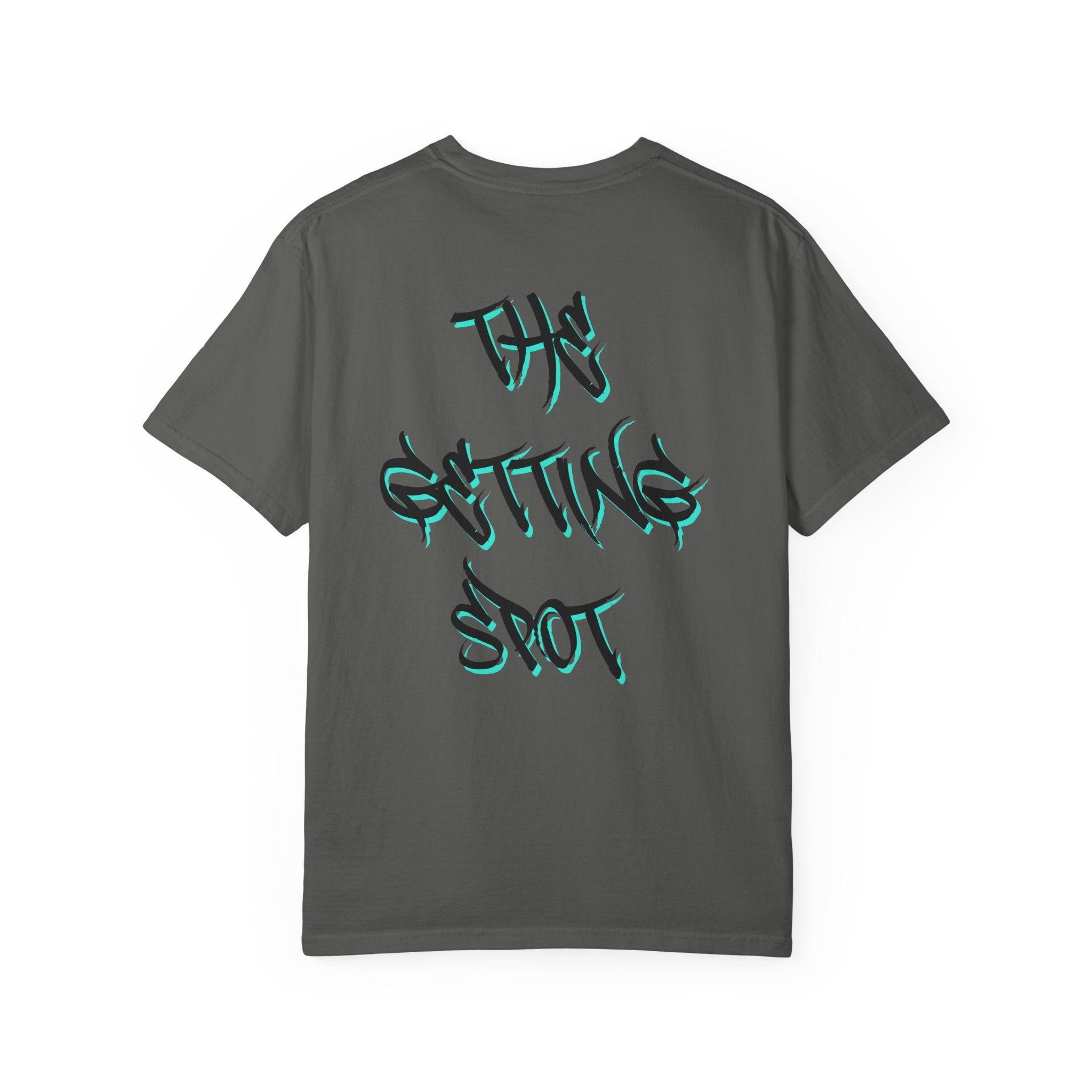 Garment-Dyed Graphic Tee — Gothic “g” Front & “The Getting Spot” Graffiti Back