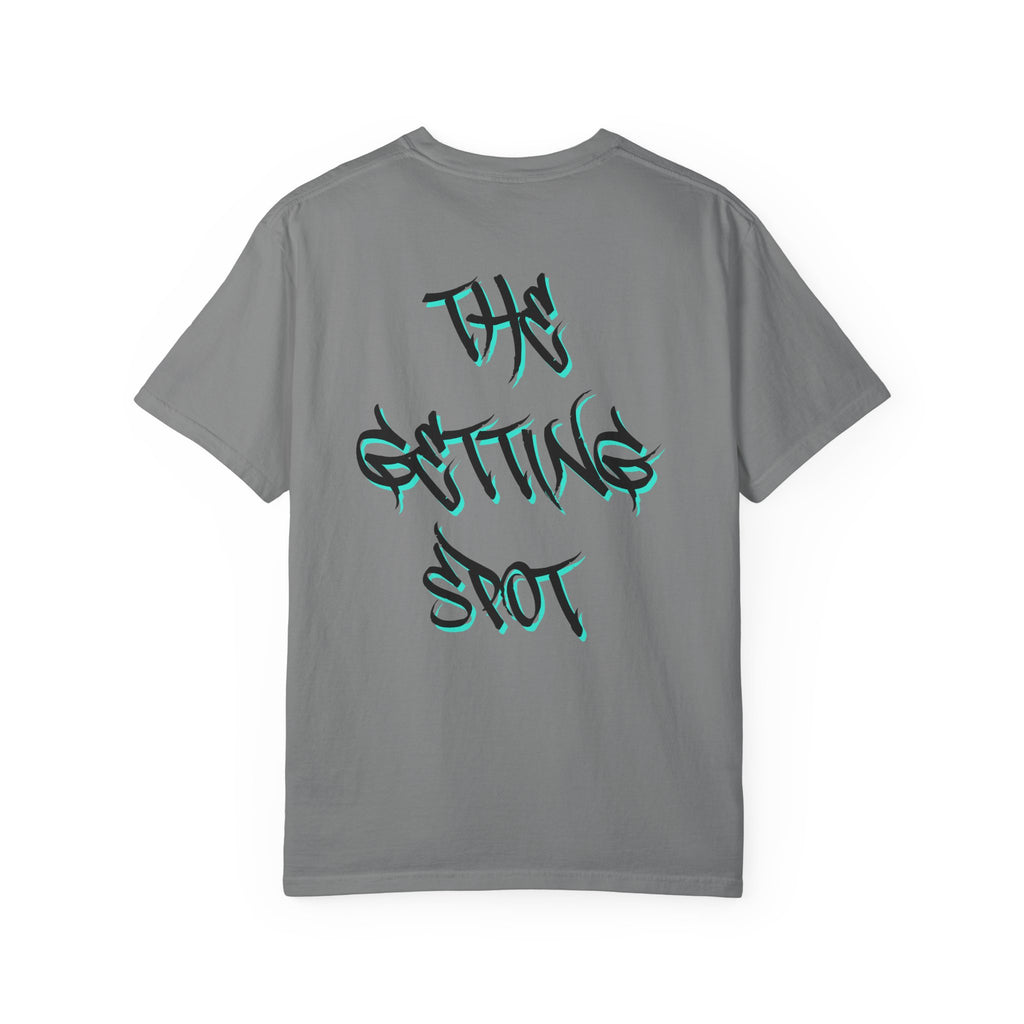 Garment-Dyed Graphic Tee — Gothic “g” Front & “The Getting Spot” Graffiti Back
