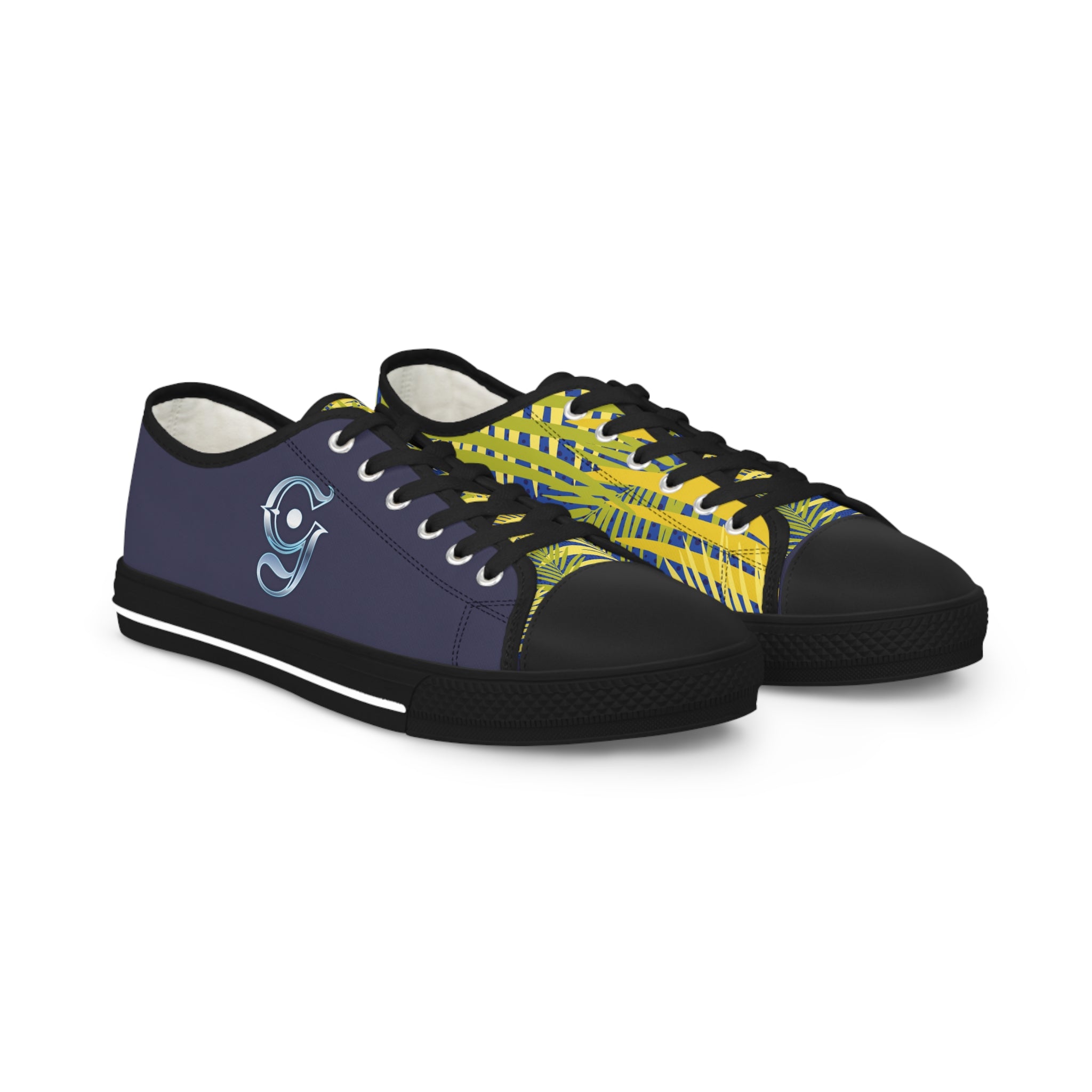Navy Tropical Palm Low-Top Sneakers — Men's AOP Canvas Sneakers