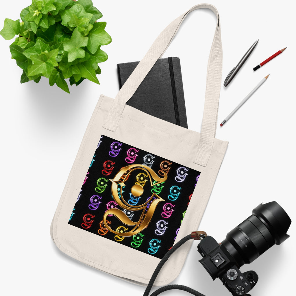 Monogram G Organic Canvas Tote Bag — Vintage Gold & Rainbow Pattern