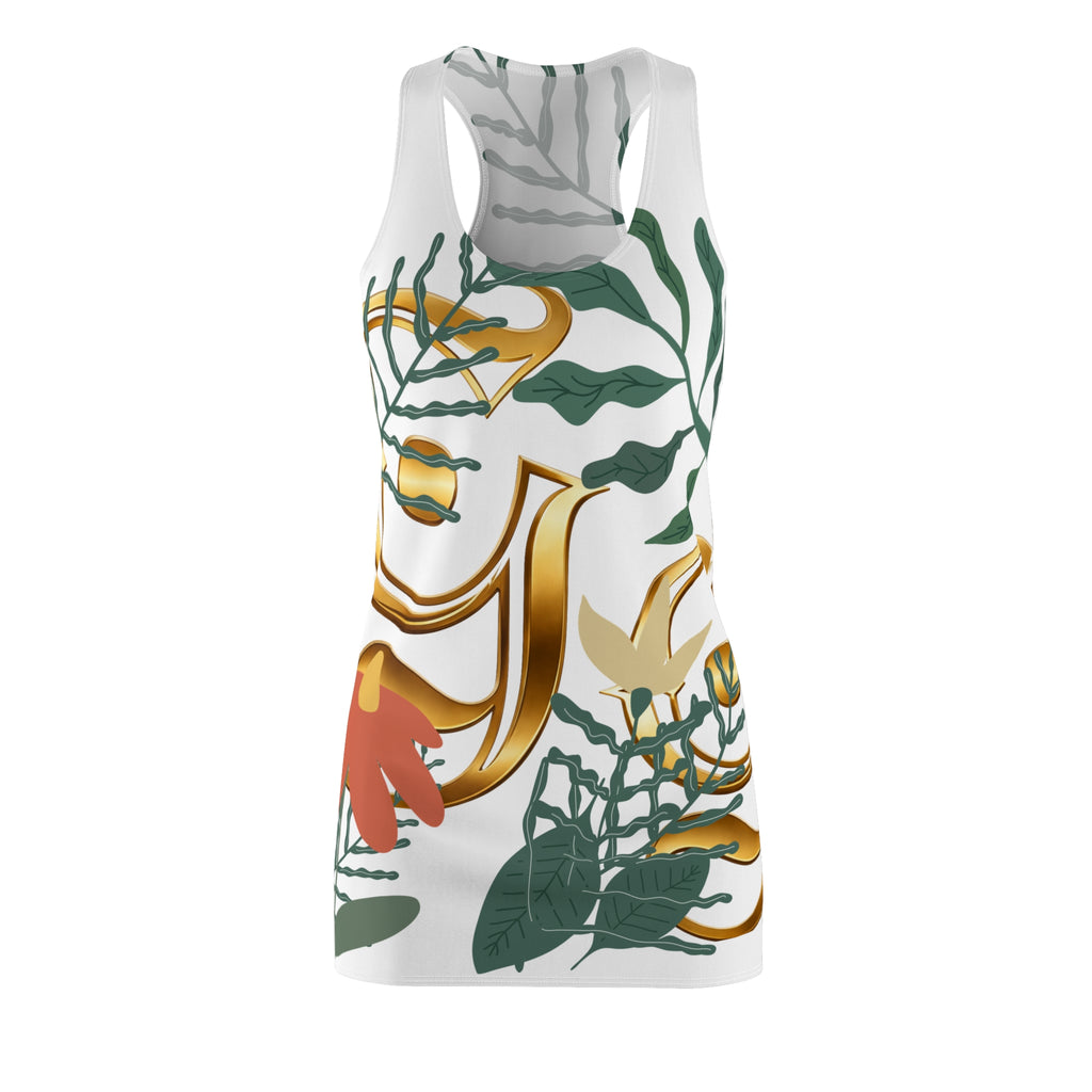 Floral Gold Monogram Racerback Dress — Botanical Gold Lettering Sundress