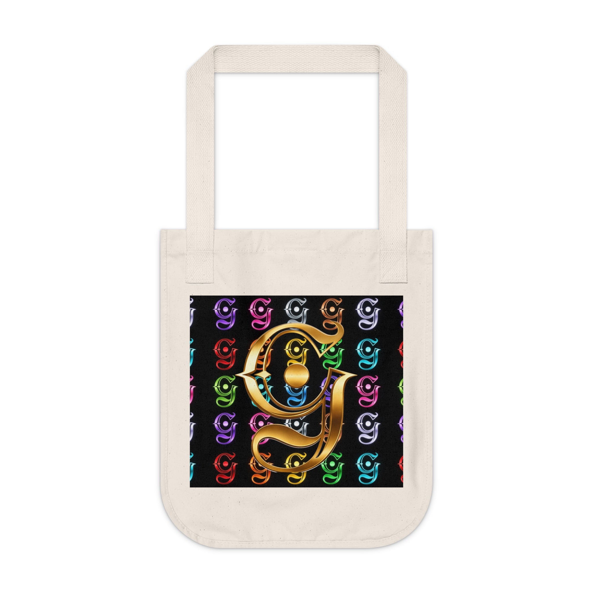 Monogram G Organic Canvas Tote Bag — Vintage Gold & Rainbow Pattern